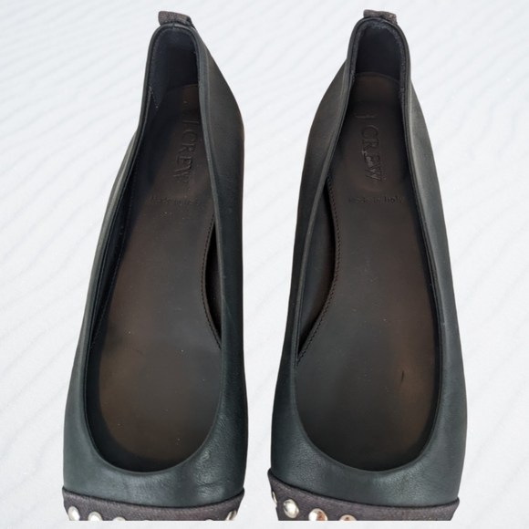 J. Crew Studded Toe Black Ballet Flats Leather Made in Italy Size 7 Like New - Picture 5 of 8